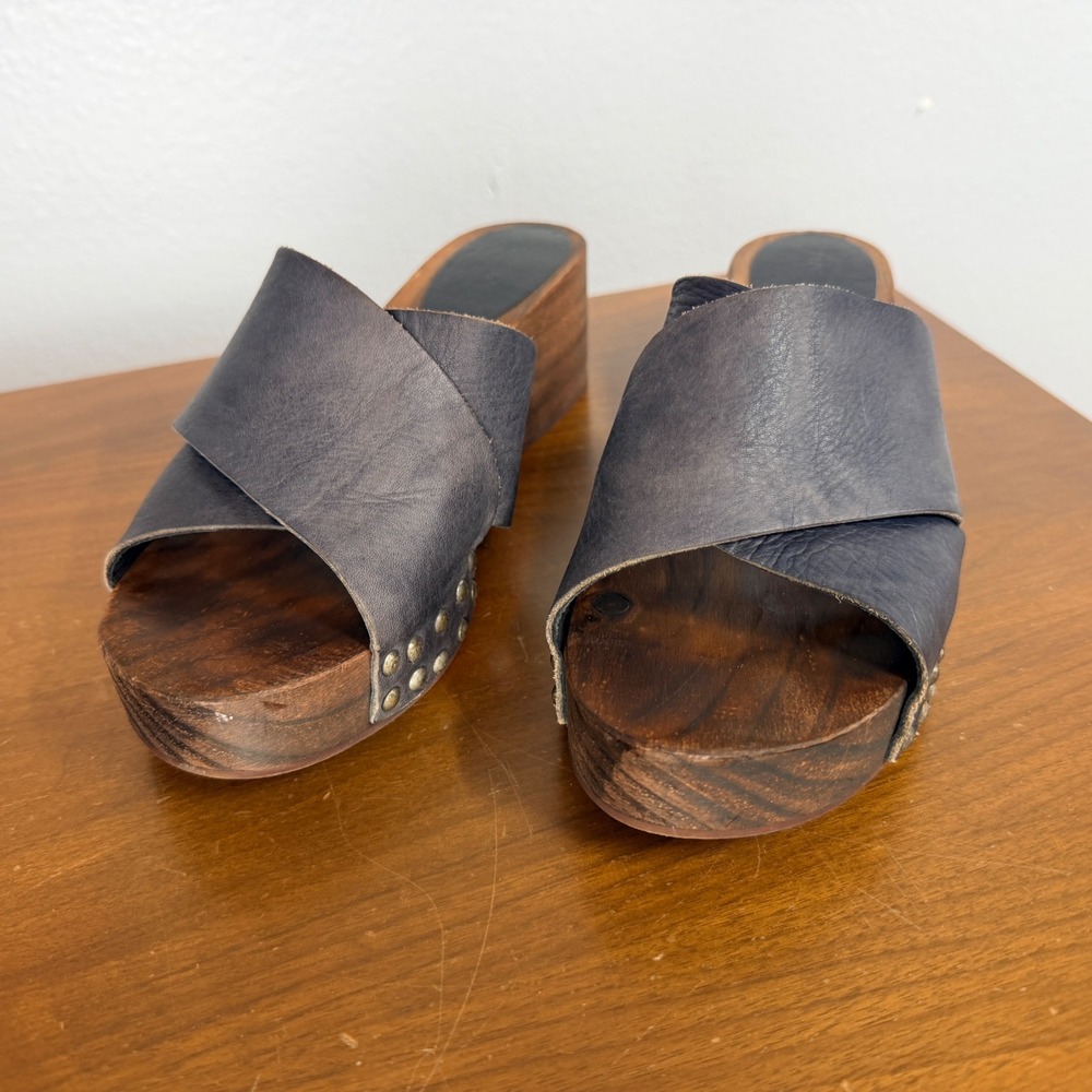 Free People Clog Sandals Womens 39 Purple Leather Studded Wood Platform - Picture 3 of 11